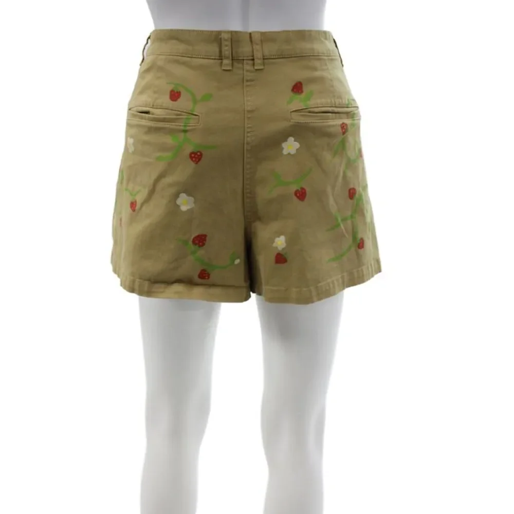 J Crew Women Chino Shorts Beige Floral Cotton Strawberry Size 10